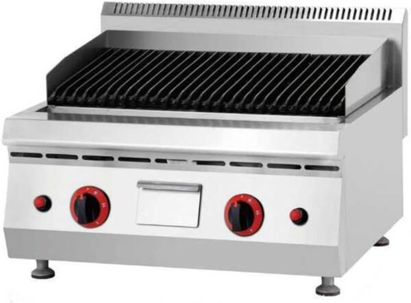 Professional Commercial Table Top Gas Lava Rock Grill with Dual Burners & Stainless Steel Drip Pan, Adjustable Temperature 50-300°C