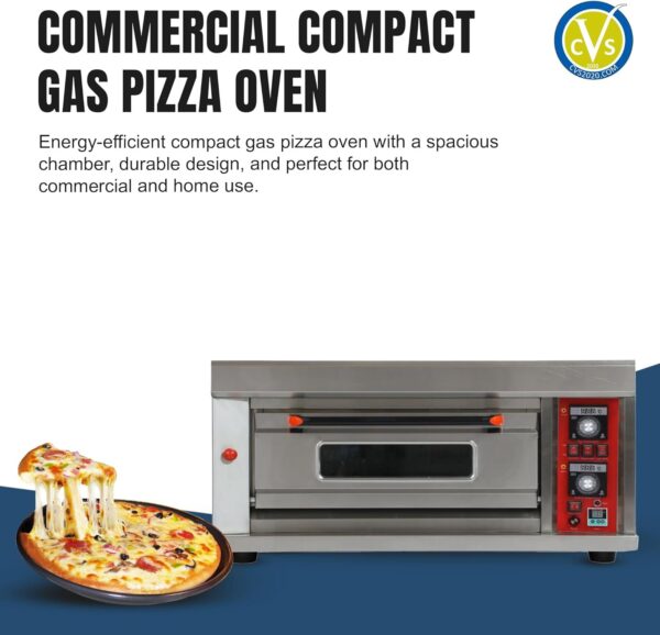 Commercial Compact Gas Pizza Oven with 1 Tray, Energy-Efficient 100W, Spacious 67 x 47 x 19 cm Chamber - Image 5