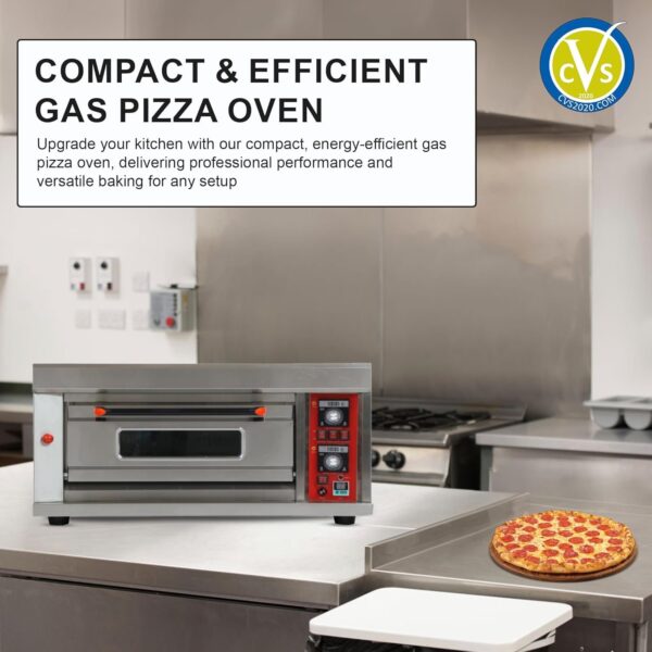 Commercial Compact Gas Pizza Oven with 1 Tray, Energy-Efficient 100W, Spacious 67 x 47 x 19 cm Chamber - Image 4