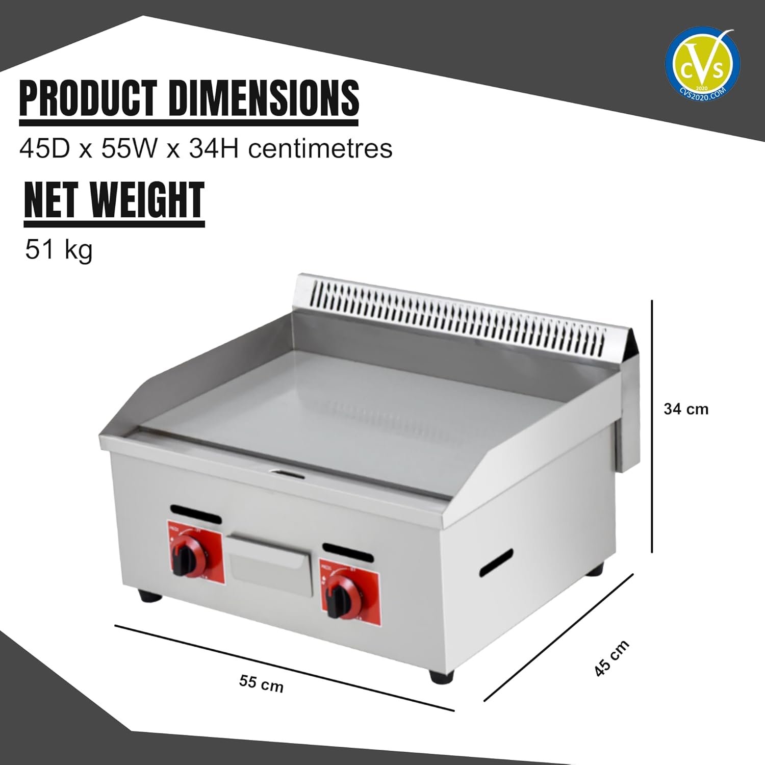 Commercial Gas Griddle with Dual Burners – 50°C to 300°C Adjustable Temperature, Thick Steel Cooking Surface - Image 2