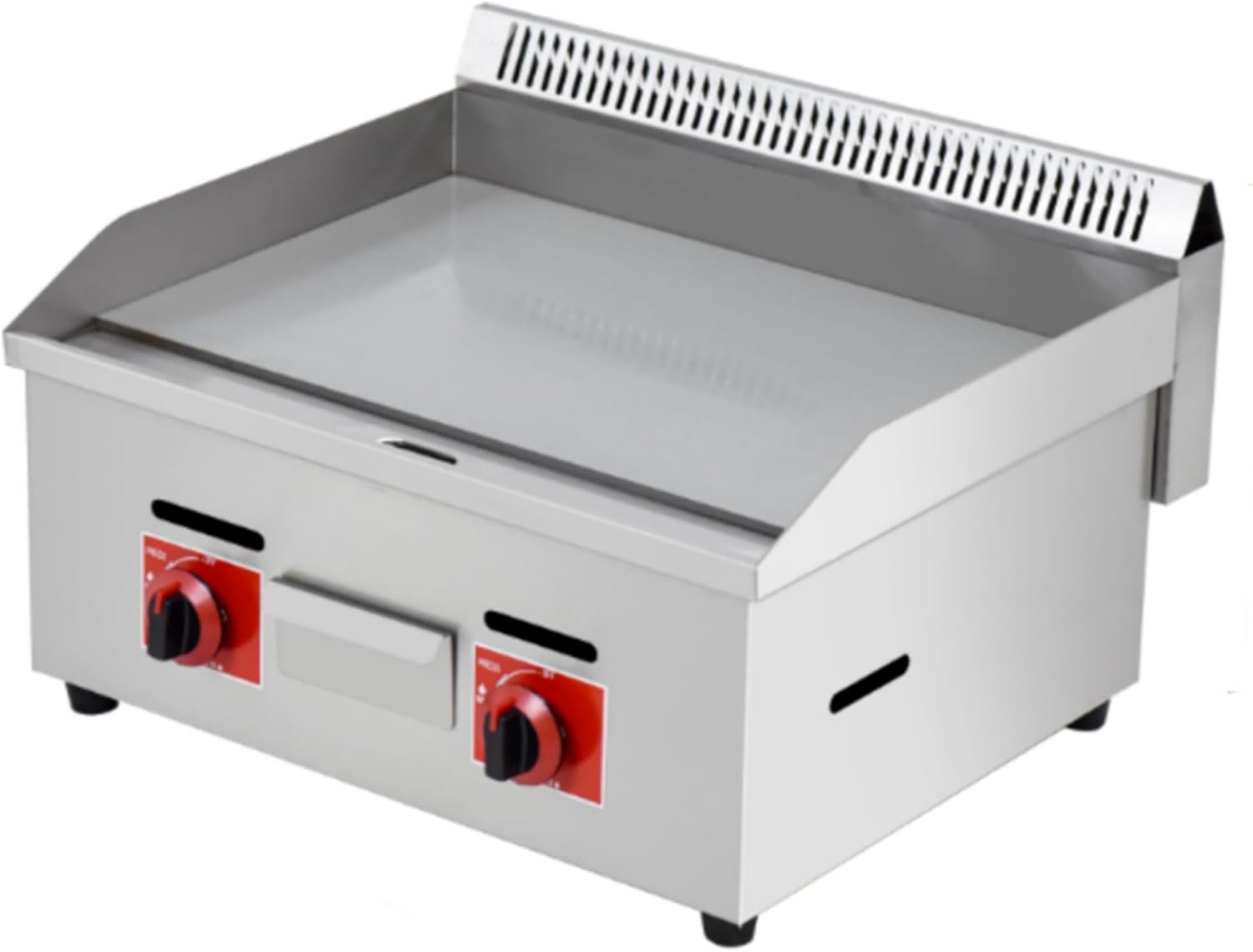 Commercial Gas Griddle with Dual Burners – 50°C to 300°C Adjustable Temperature, Thick Steel Cooking Surface