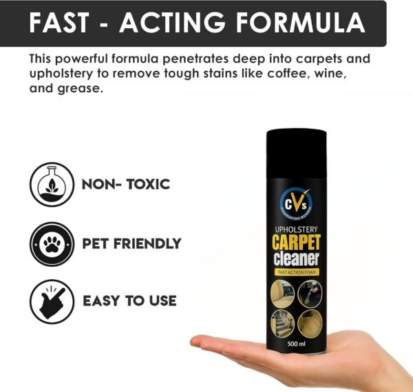 Carpet Cleaner Solution 500ml | Fast-Drying Stain Remover for Sofa, Car Seats, Rugs & Mattresses - Image 3