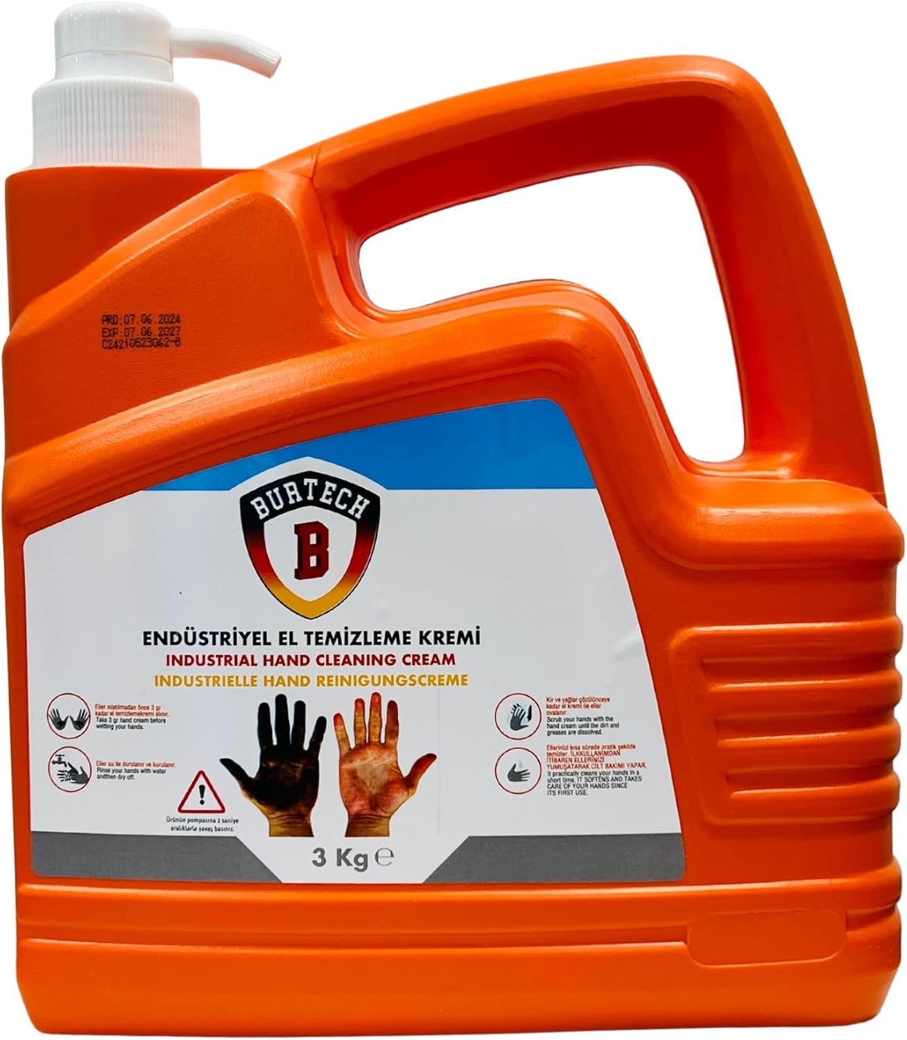 Industrial Hand Cleaning Cream 3KG – Heavy-Duty Natural Beaded Scrubbing Agents with Oil Extract, Biodegradable Formula