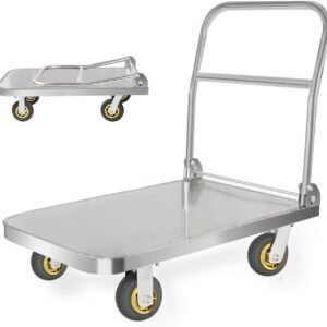Heavy Duty Folding Platform Trolley – 300kg Capacity, 90x60x47.2 cm, Foldable Handle, 4 Swivel Wheels (360°)