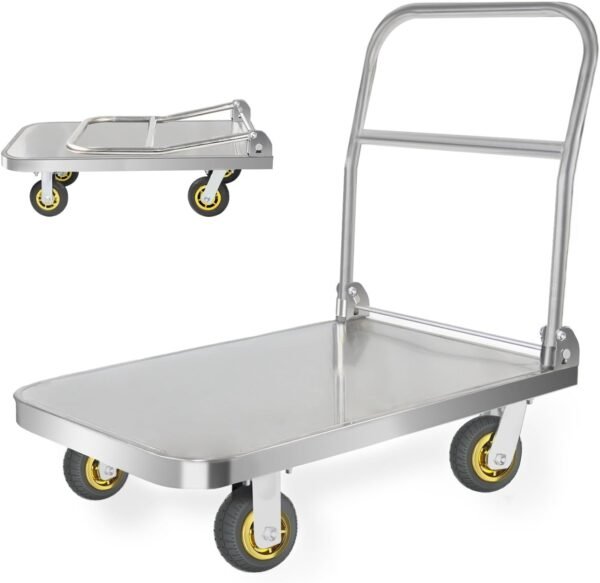 Heavy Duty Folding Platform Trolley – 300kg Capacity, 90x60x47.2 cm, Foldable Handle, 4 Swivel Wheels (360°)