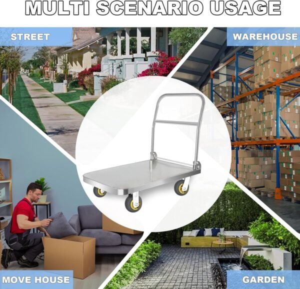 Heavy Duty Folding Platform Trolley – 300kg Capacity, 90x60x47.2 cm, Foldable Handle, 4 Swivel Wheels (360°) - Image 3