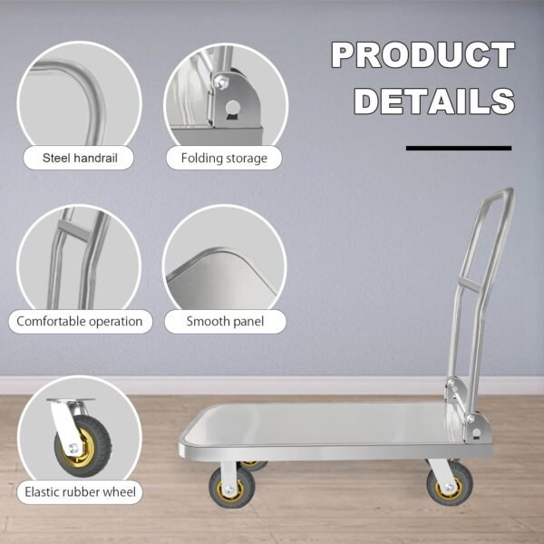 Heavy Duty Folding Platform Trolley – 300kg Capacity, 90x60x47.2 cm, Foldable Handle, 4 Swivel Wheels (360°) - Image 2