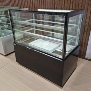 Commercial Refrigerated Cake Display Fridge 1.2 & 1.5m, Glass Bakery Display Showcase, 2-10°C Fan Cooling, Heated Glass, R134a Compressor, Black Cake Display Cabinet