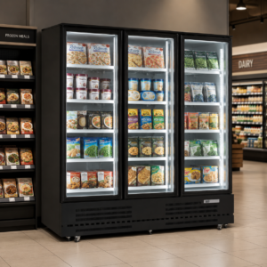 Commercial 3 Door Glass Display Freezer Plug In Upright Shop Freezer 1500L R290