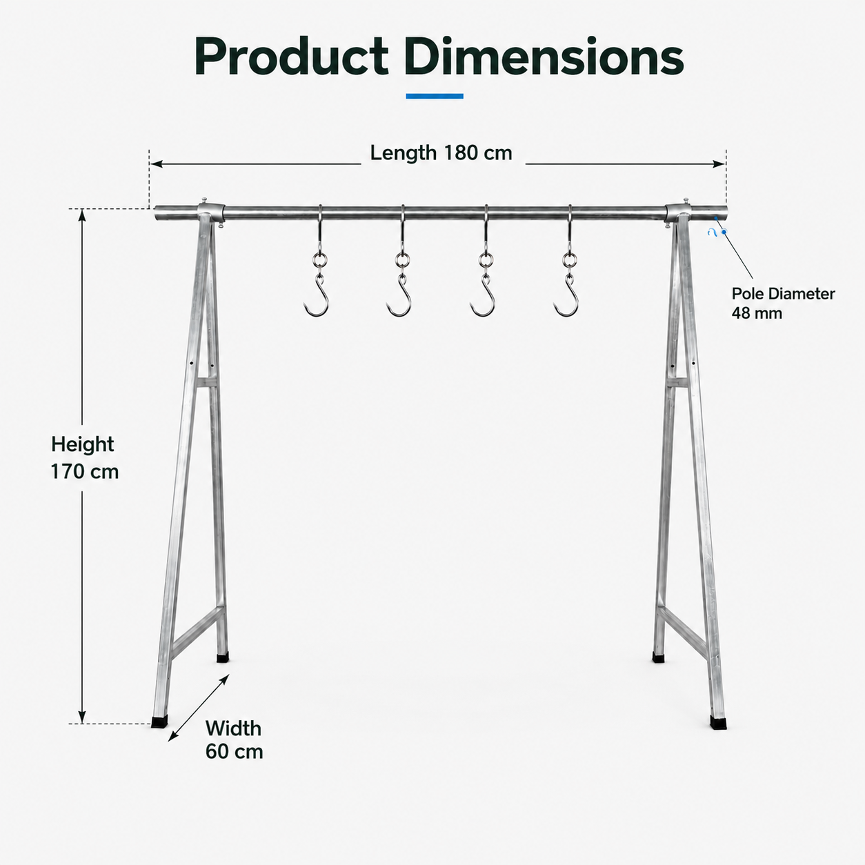 Heavy Duty Stainless Steel Meat Hanging Rack A Frame Butcher Stand 5 Hooks 450kg - Image 6