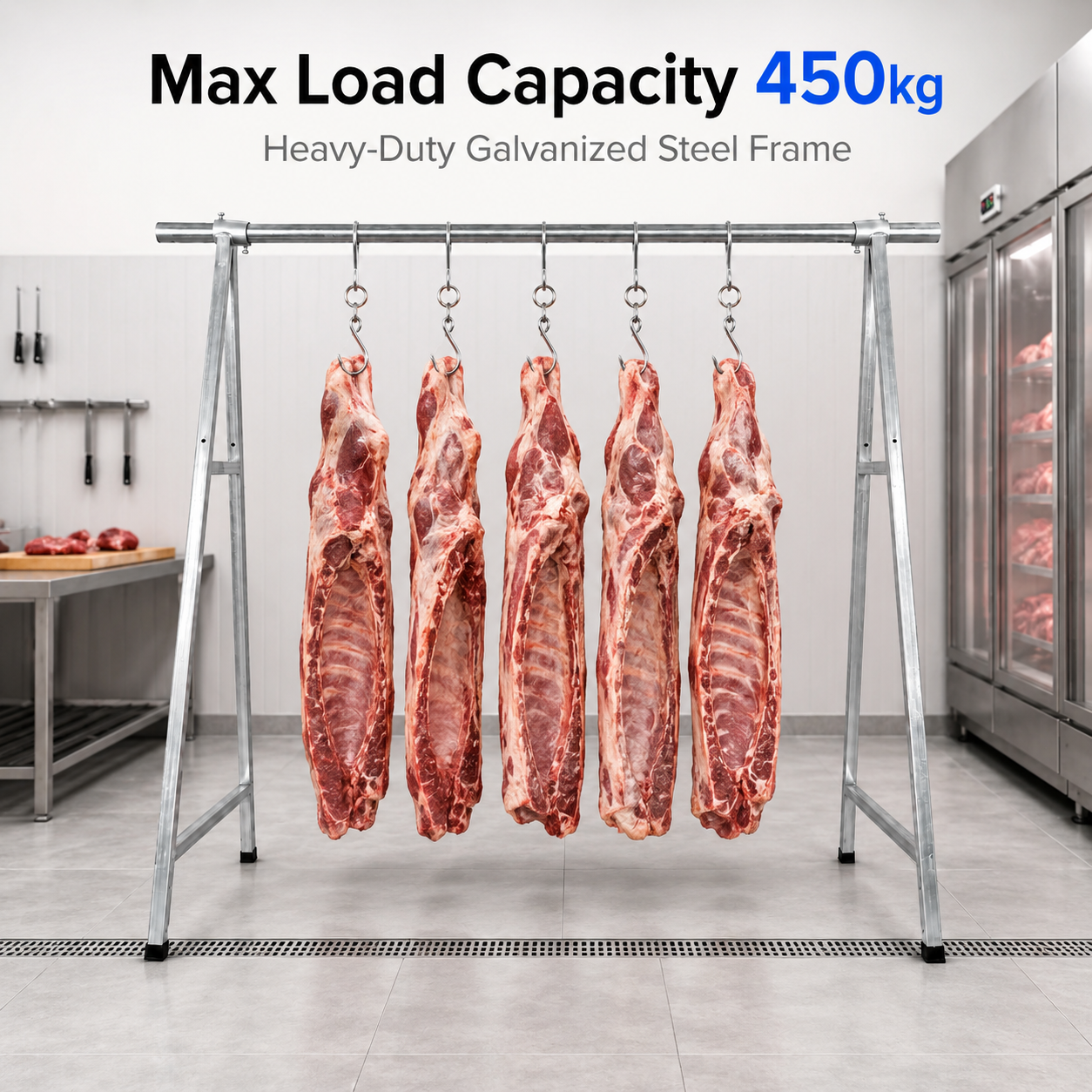 Heavy Duty Stainless Steel Meat Hanging Rack A Frame Butcher Stand 5 Hooks 450kg - Image 5