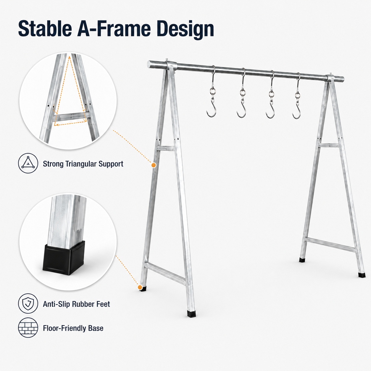 Heavy Duty Stainless Steel Meat Hanging Rack A Frame Butcher Stand 5 Hooks 450kg - Image 4